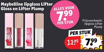 Promotions Lipgloss lifter plump - Maybelline - Valide de 30/04/2024 à 12/05/2024 chez Kruidvat