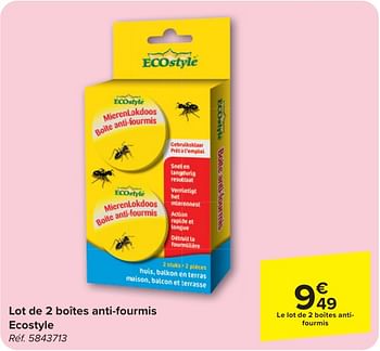 Promoties Lot de 2 boîtes anti-fourmis ecostyle - Ecostyle - Geldig van 30/04/2024 tot 13/05/2024 bij Carrefour
