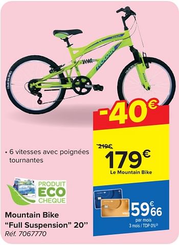 Promoties Mountain bike full suspension 20’’ - Huismerk - Carrefour  - Geldig van 30/04/2024 tot 13/05/2024 bij Carrefour