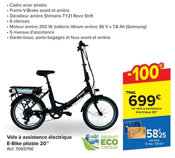 Promotions Vélo à assistance électrique e-bike pliable 20’’ - Produit maison - Carrefour  - Valide de 30/04/2024 à 13/05/2024 chez Carrefour