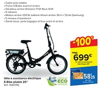 Promotions Vélo à assistance électrique e-bike pliable 20’’ - Produit maison - Carrefour  - Valide de 30/04/2024 à 13/05/2024 chez Carrefour
