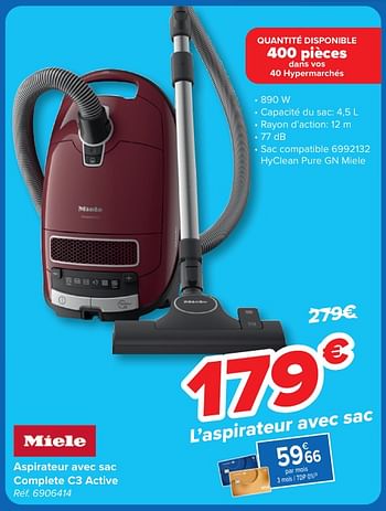 Promoties Miele aspirateur avec sac complete c3 active - Miele - Geldig van 30/04/2024 tot 13/05/2024 bij Carrefour