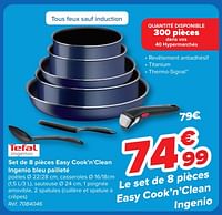 Promotions Set de 8 pièces easy cook’n’clean ingenio bleu pailleté - Tefal - Valide de 30/04/2024 à 13/05/2024 chez Carrefour