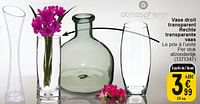Promotions Vase droit transparent - Atmosphera - Valide de 30/04/2024 à 13/05/2024 chez Cora