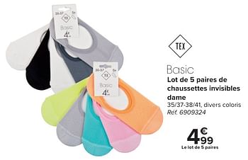 Promoties Lot de 5 paires de chaussettes invisibles dame - Tex - Geldig van 30/04/2024 tot 13/05/2024 bij Carrefour