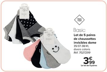 Promoties Lot de 5 paires de chaussettes invisibles dame - Tex - Geldig van 30/04/2024 tot 13/05/2024 bij Carrefour