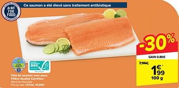 Promoties Filet de saumon avec peau filière qualité carrefour - Huismerk - Carrefour  - Geldig van 30/04/2024 tot 13/05/2024 bij Carrefour