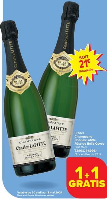 Promoties France champagne charles lafi tte réserve belle cuvée brut - Champagne - Geldig van 30/04/2024 tot 13/05/2024 bij Carrefour