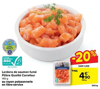 Promoties Lardons de saumon fumé filière qualité carrefour - Huismerk - Carrefour  - Geldig van 30/04/2024 tot 13/05/2024 bij Carrefour