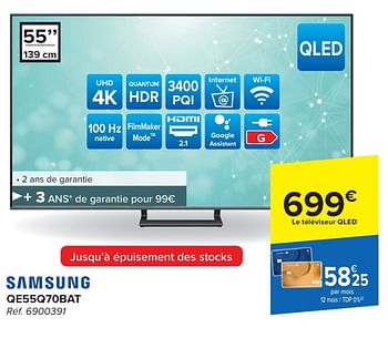 Promoties Samsung qled-tv qe55q70bat - Samsung - Geldig van 30/04/2024 tot 13/05/2024 bij Carrefour