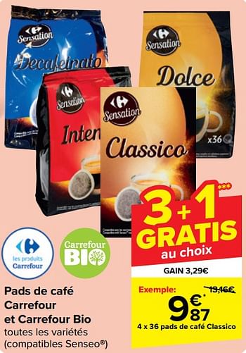 Promoties Pads de café classico - Huismerk - Carrefour  - Geldig van 30/04/2024 tot 13/05/2024 bij Carrefour