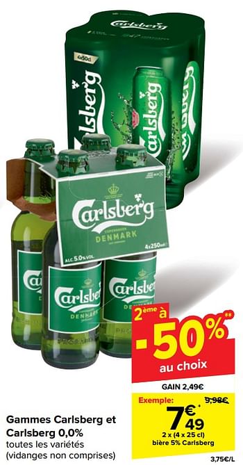 Promotions Bière 5% carlsberg - Carlsberg Luxe - Valide de 30/04/2024 à 13/05/2024 chez Carrefour