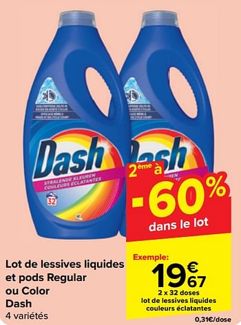 Promoties Lot de lessives liquides couleurs éclatantes - Dash - Geldig van 30/04/2024 tot 13/05/2024 bij Carrefour