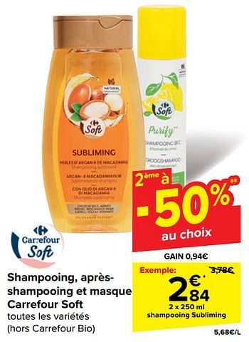 Promotions Shampooing subliming - Produit maison - Carrefour  - Valide de 30/04/2024 à 13/05/2024 chez Carrefour