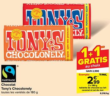 Promoties Tablette de chocolat au lait caramel et sel de mer - Tony's Chocolonely - Geldig van 30/04/2024 tot 13/05/2024 bij Carrefour