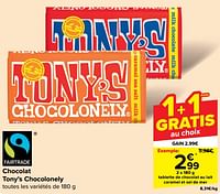 Promotions Tablette de chocolat au lait caramel et sel de mer - Tony's Chocolonely - Valide de 30/04/2024 à 13/05/2024 chez Carrefour