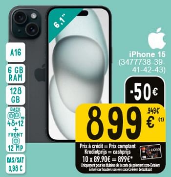 Promotions Apple iphone 15 - Apple - Valide de 30/04/2024 à 13/05/2024 chez Cora