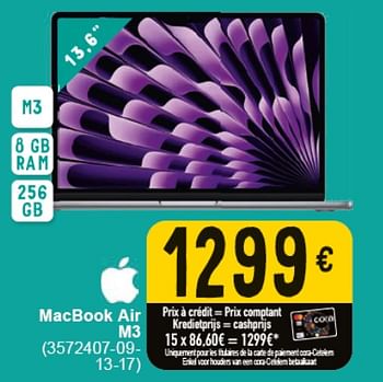 Promotions Apple macbook air m3 - Apple - Valide de 30/04/2024 à 13/05/2024 chez Cora