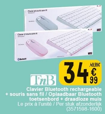 Promotions Clavier bluetooth rechargeable + souris sans fil - TnB - Valide de 30/04/2024 à 13/05/2024 chez Cora