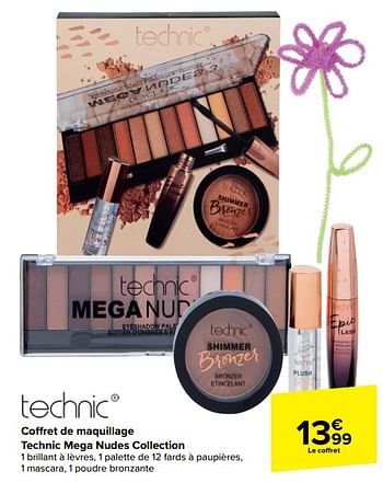 Promoties Coffret de maquillage technic mega nudes collection - Technic - Geldig van 30/04/2024 tot 13/05/2024 bij Carrefour