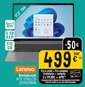 Promoties Lenovo notebook ip3 17alc6 - Lenovo - Geldig van 30/04/2024 tot 13/05/2024 bij Cora