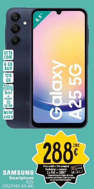 Promotions Samsung smartphone a25 - Samsung - Valide de 30/04/2024 à 13/05/2024 chez Cora