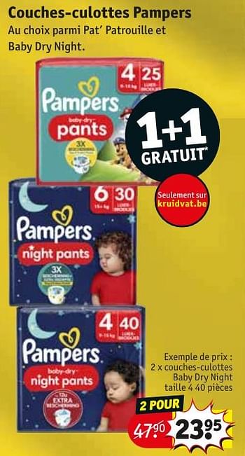 Promoties Couches-culottes baby dry night taille 4 - Pampers - Geldig van 30/04/2024 tot 12/05/2024 bij Kruidvat