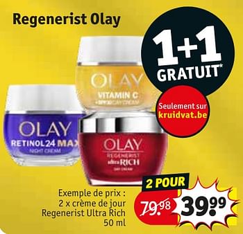 Promoties Crème de jour regenerist ultra rich - Olay - Geldig van 30/04/2024 tot 12/05/2024 bij Kruidvat