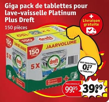 Promotions Giga pack de tablettes pour lave-vaisselle platinum plus dreft - Dreft - Valide de 30/04/2024 à 12/05/2024 chez Kruidvat