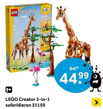 Promoties Lego creator 3 in 1 safaridieren 31150 - Lego - Geldig van 01/05/2024 tot 19/05/2024 bij Intertoys