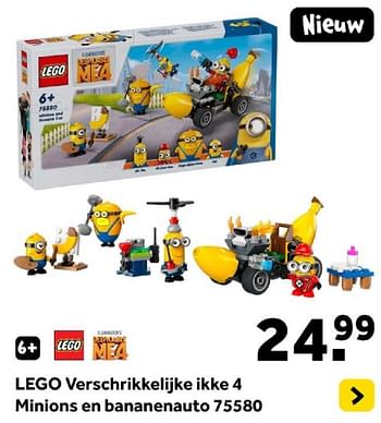 Promoties Lego verschrikkelijke ikke 4 minions en bananenauto 75580 - Lego - Geldig van 01/05/2024 tot 19/05/2024 bij Intertoys