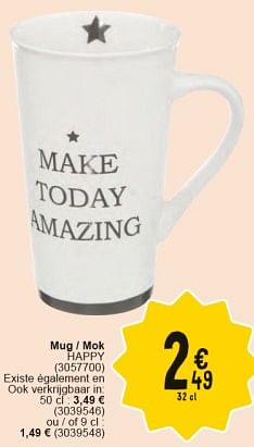 Promoties Mug happy - Huismerk - Cora - Geldig van 30/04/2024 tot 13/05/2024 bij Cora