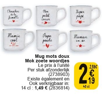 Promoties Mug mots doux - Huismerk - Cora - Geldig van 30/04/2024 tot 13/05/2024 bij Cora