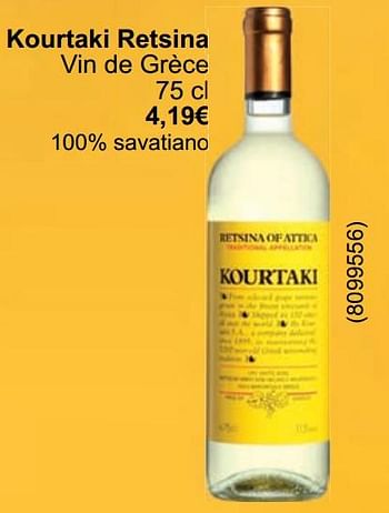 Promotions Kourtaki retsina vin de grèce - Vins blancs - Valide de 01/05/2024 à 31/05/2024 chez Cora
