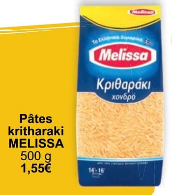 Promoties Pâtes kritharaki melissa - Melissa - Geldig van 01/05/2024 tot 31/05/2024 bij Cora