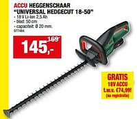 Promoties Bosch accu heggenschaar universal hedgecut 18 50 - Bosch - Geldig van 01/05/2024 tot 21/05/2024 bij Hubo