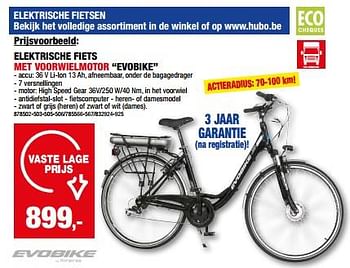 Promotions Elektrische fiets met voorwielmotor evobike - Evobike - Valide de 01/05/2024 à 21/05/2024 chez Hubo