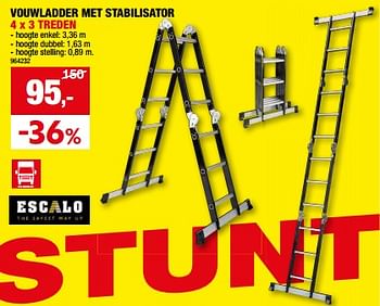 Promotions Vouwladder met stabilisator - Escalo - Valide de 01/05/2024 à 21/05/2024 chez Hubo