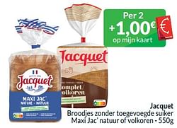 Jacquet broodjes zonder toegevoegde suiker maxi jac’ natuur of volkoren