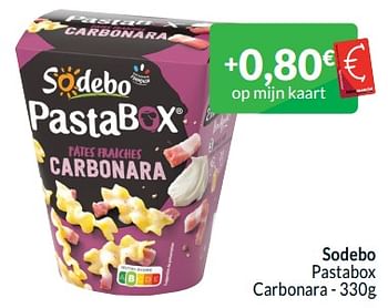 Promotions Sodebo pastabox carbonara - Sodebo - Valide de 01/05/2024 à 31/05/2024 chez Intermarche