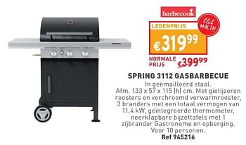 Promotions Spring 3112 gasbarbecue - Barbecook - Valide de 02/05/2024 à 06/05/2024 chez Trafic