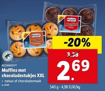 Promoties Muffins met chocoladestukjes xxl - Mcennedy - Geldig van 08/05/2024 tot 14/05/2024 bij Lidl