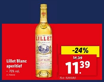 Promoties Lillet blanc aperitief - Lillet - Geldig van 08/05/2024 tot 14/05/2024 bij Lidl