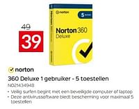 Promoties 360 deluxe 1 gebruiker 5 toestellen no21434948 - Norton - Geldig van 26/04/2024 tot 31/05/2024 bij Selexion