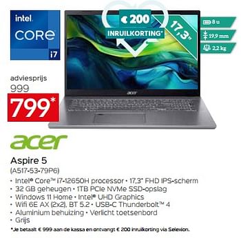 Promotions Acer aspire 5 a517 53 79p6 - Acer - Valide de 26/04/2024 à 31/05/2024 chez Selexion