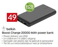 Promoties Boost charge 20000 mah power bank - BELKIN - Geldig van 26/04/2024 tot 31/05/2024 bij Selexion