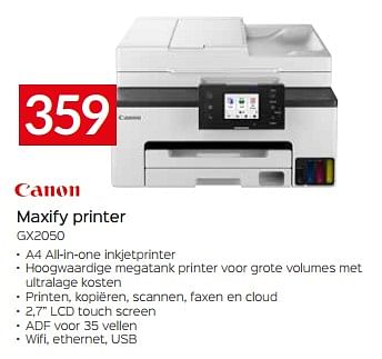 Promotions Canon maxify printer gx2050 - Canon - Valide de 26/04/2024 à 31/05/2024 chez Selexion