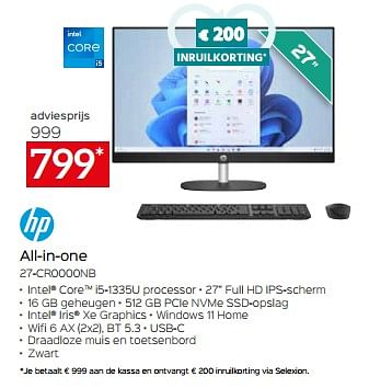 Promotions Hp all in one 27 cr0000nb - HP - Valide de 26/04/2024 à 31/05/2024 chez Selexion