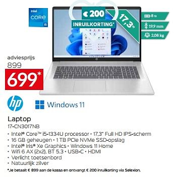Promotions Hp laptop 17 cn3017nb - HP - Valide de 26/04/2024 à 31/05/2024 chez Selexion