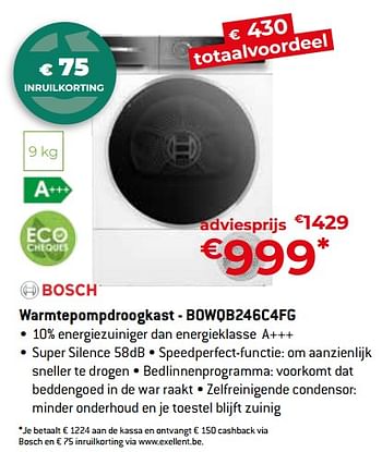 Promotions Bosch warmtepompdroogkast - bowqb246c4fg - Bosch - Valide de 26/04/2024 à 31/05/2024 chez Exellent